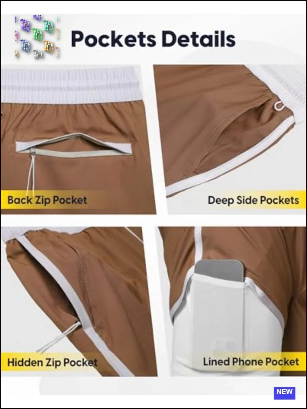 Men's 5 Inch Running Shorts with Built-in Liner, 4-Way Stretch Athletic Gym